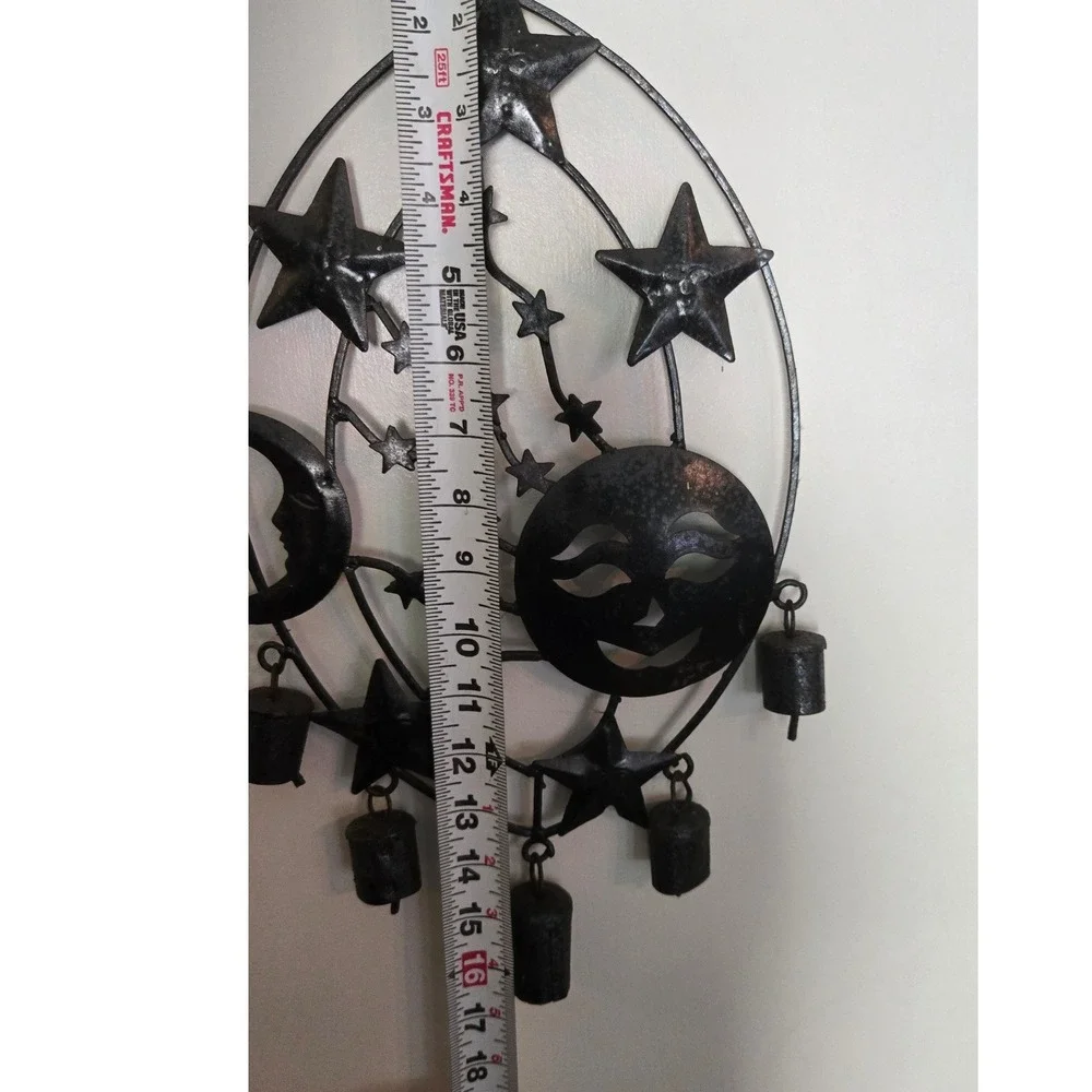 Vintage Celestial Sun Moon Stars Hanging Bell Chime Metal Wall Decor‎ Boho